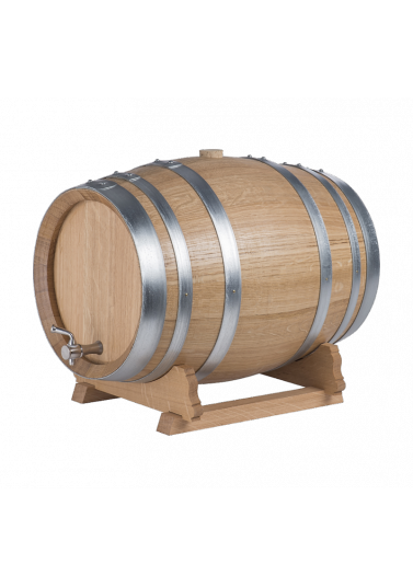 Tonnelet de 20 litres vernis en chêne français - utilisé pour tous les alcools forts comme le Rhum, Whisky etc… - Tonneau avec robinet en Inox et son support
