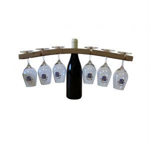 Arche de Bourgogne fait à partir d'une douelle de tonneau de vin en chêne français avec une bouteille de vin et 6 verres Bourgogne