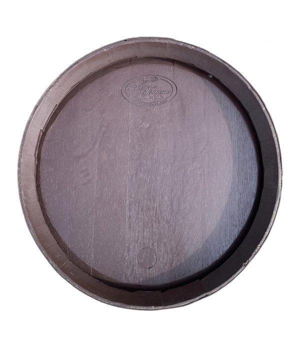 Tonneau 228L de décoration, vissé, cercles peints en noir, coque peint en marron